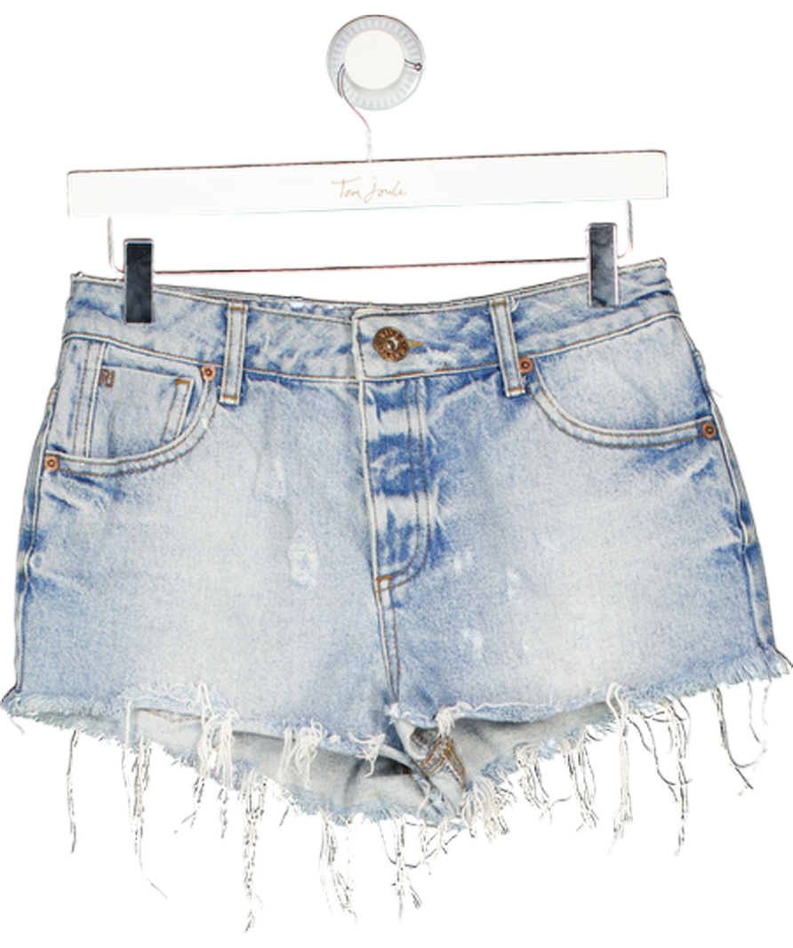 River Island Blue Distressed Denim Shorts UK 10