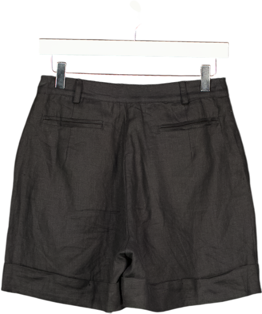 FAITHFULL THE BRAND Black Linen Pleated Tailored Short UK 6