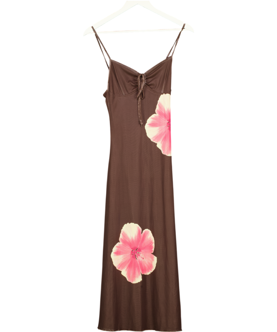 Motelrocks Brown Mesh Floral Maxi Dress UK XS