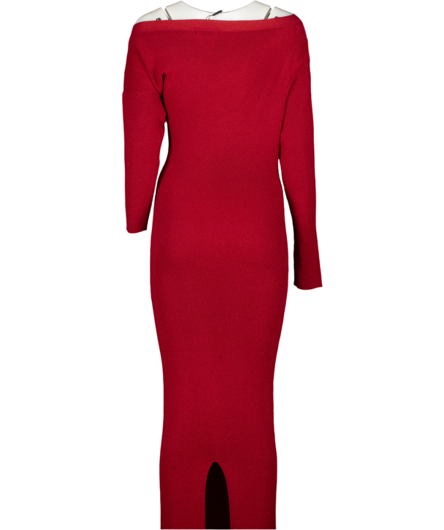 JLUX LABEL Dark Red Sparkle Knit Boat Neck Maxi Dress UK XS