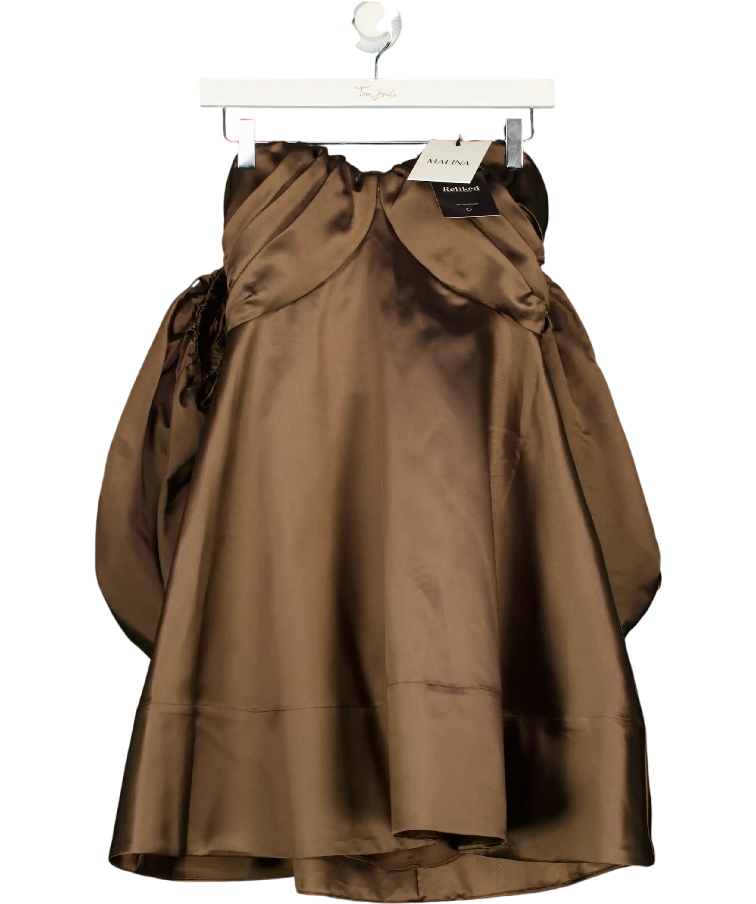 BY MALINA Chocolate Brown Val Off Shoulder Mini Dress UK XS