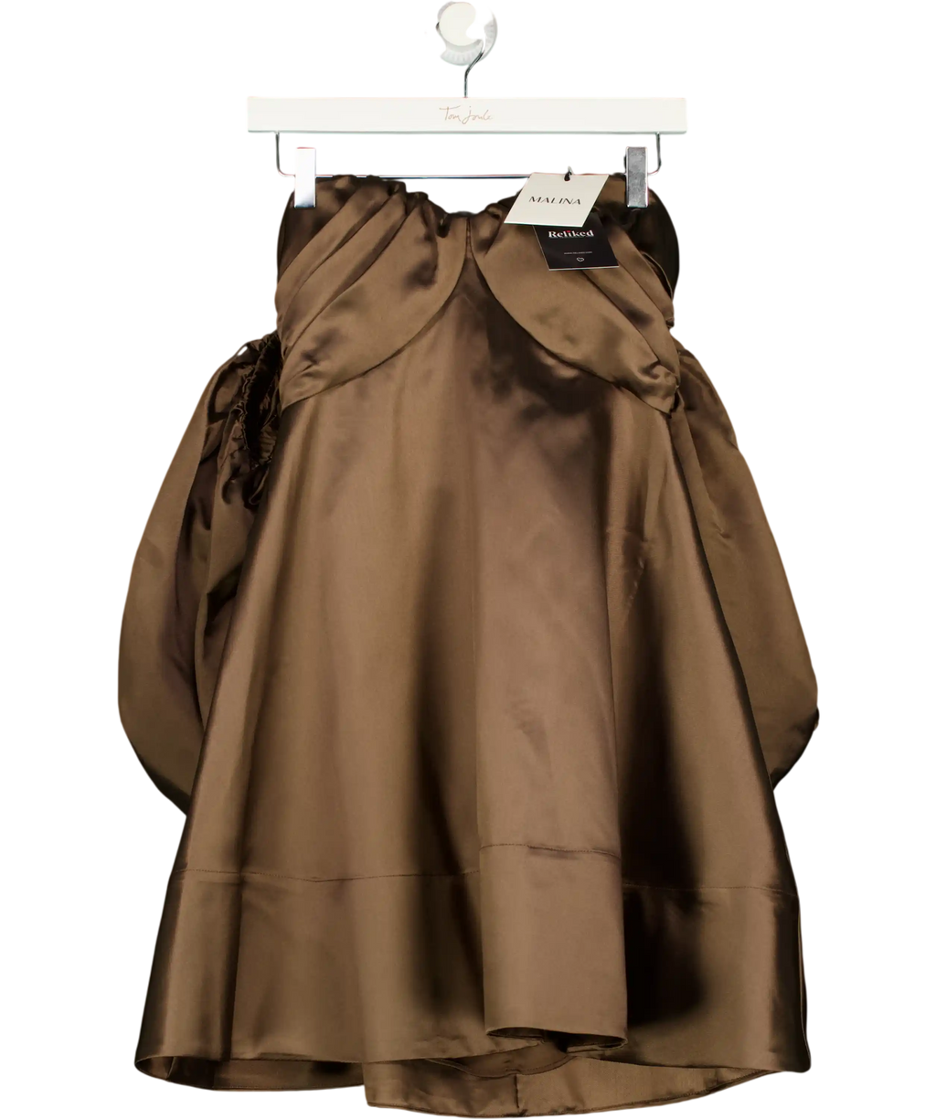 BY MALINA Chocolate Brown Val Off Shoulder Mini Dress UK XS