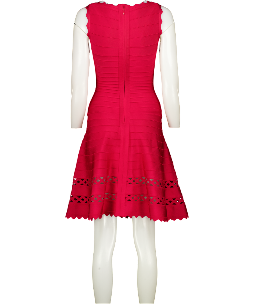 HERVE LEGER Red Fit & Flare Bandage Dress With Lattice Insert UK XXS