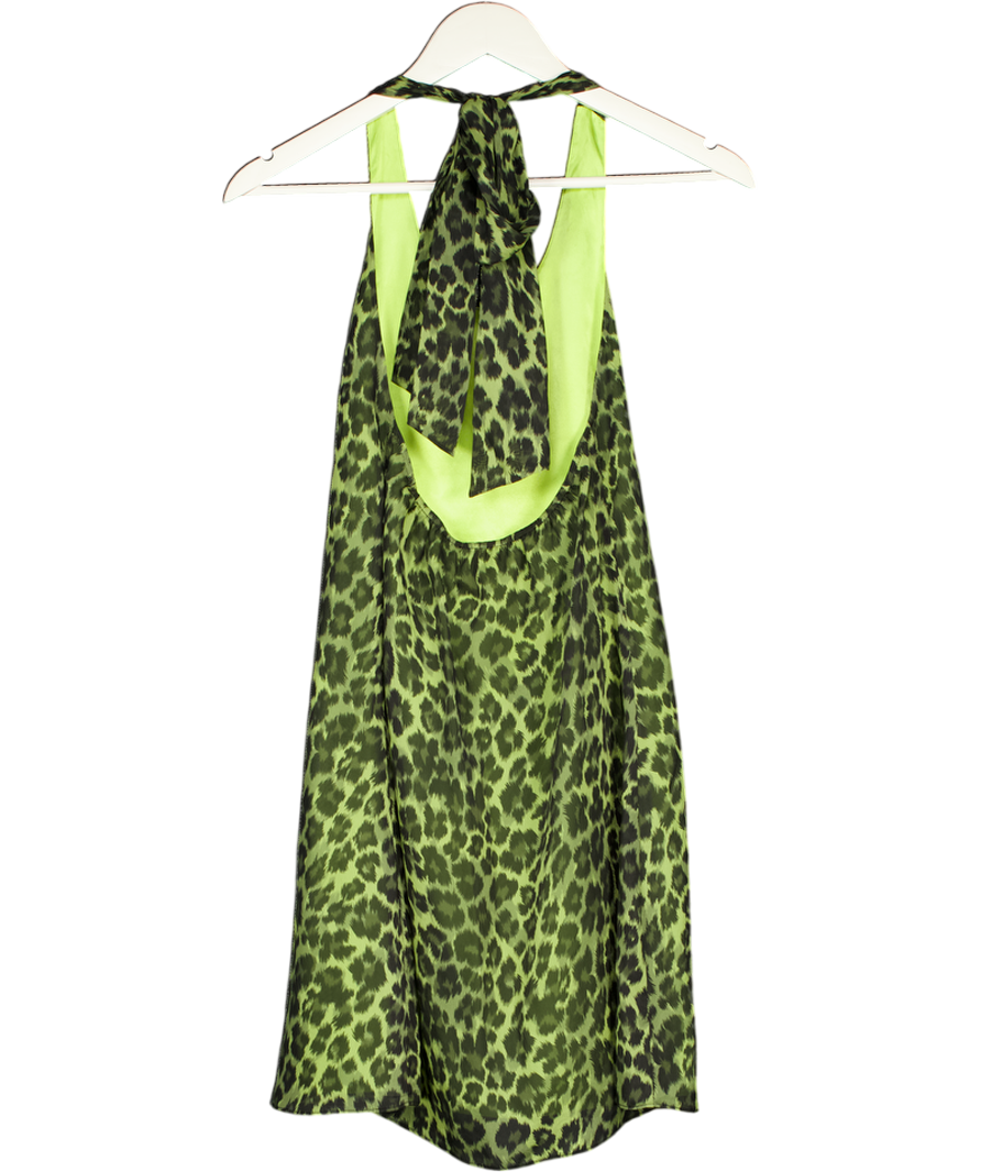 Alice + Olivia Green V015 Trina Halterneck Leopard Print Dress UK S/M