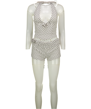 OUTCAST 2 Piece White Polka Dot Piai Corset Top And Shorts Set UK XS