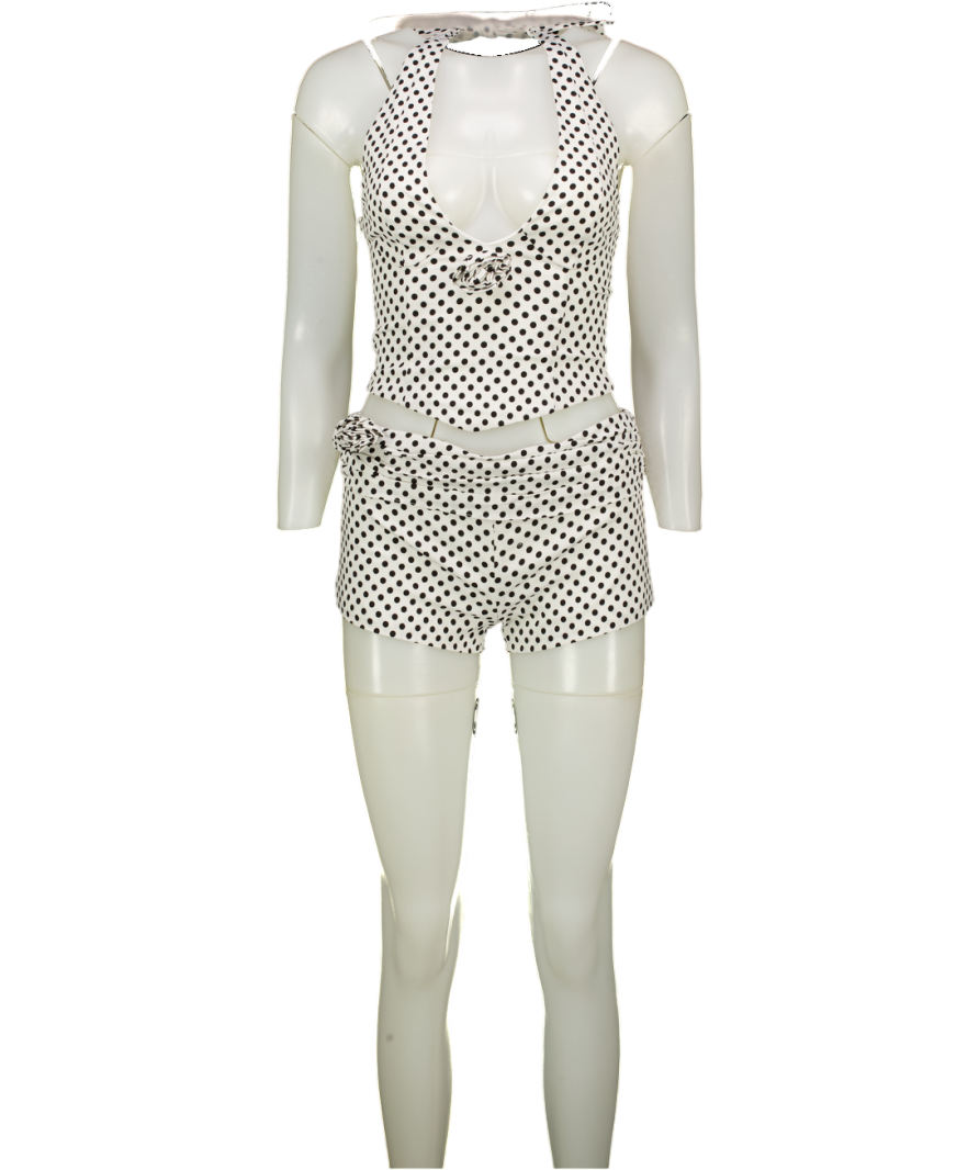 OUTCAST 2 Piece White Polka Dot Piai Corset Top And Shorts Set UK XS