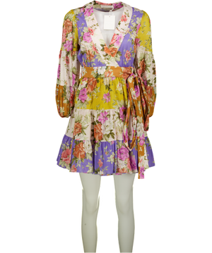 ZIMMERMANN Pattie Belted Floral-print Cotton-voile Wrap Mini Dress UK 8