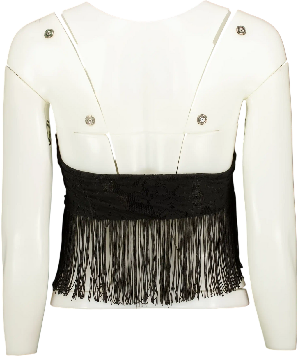 Outcast Ximena Fringed Lace Top Black UK XS
