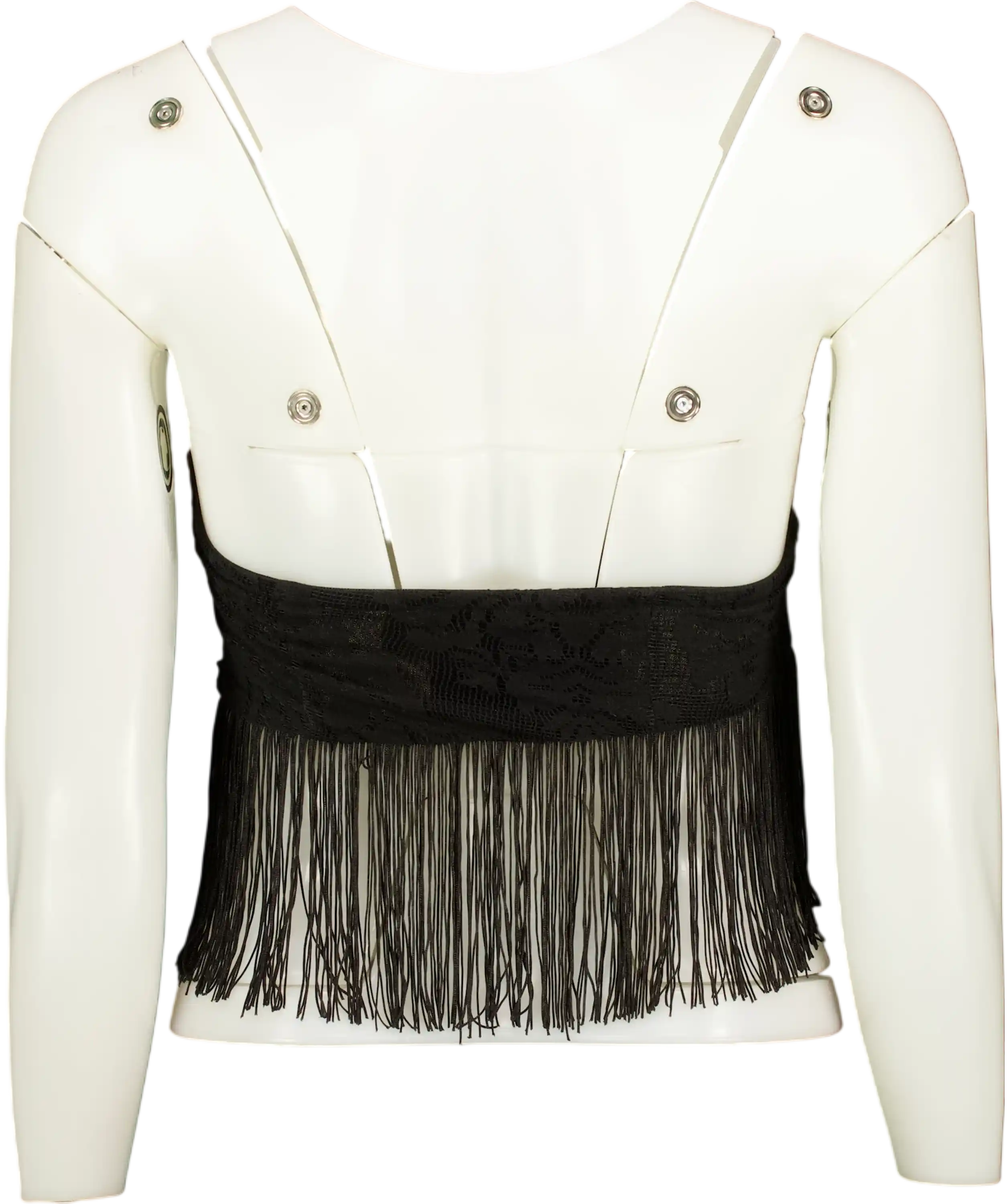 Outcast Ximena Fringed Lace Top Black UK XS