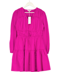 M&S Collection Pure Cotton V-neck Mini Waisted Dress Pink UK 10