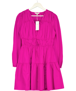 M&S Collection Pure Cotton V-neck Mini Waisted Dress Pink UK 10