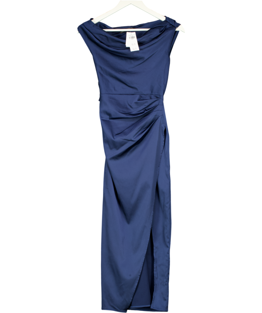 Abercrombie & Fitch Blue Bue  Stretch Satin Ruched Midi Pencil Dress UK XXS