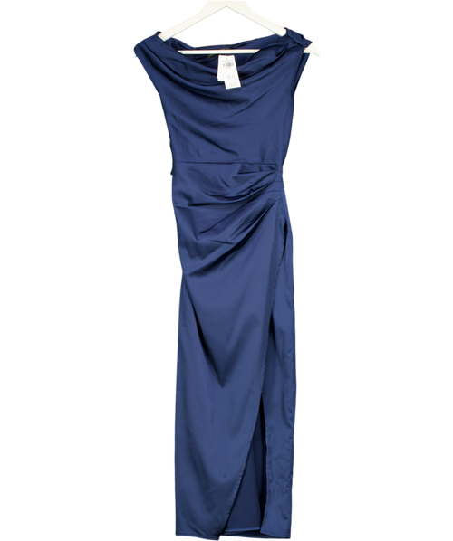 Abercrombie & Fitch Blue Bue  Stretch Satin Ruched Midi Pencil Dress UK XXS