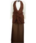 Deme by Gabriella Espresso Brown Lycra Twisted Draped Gown UK S