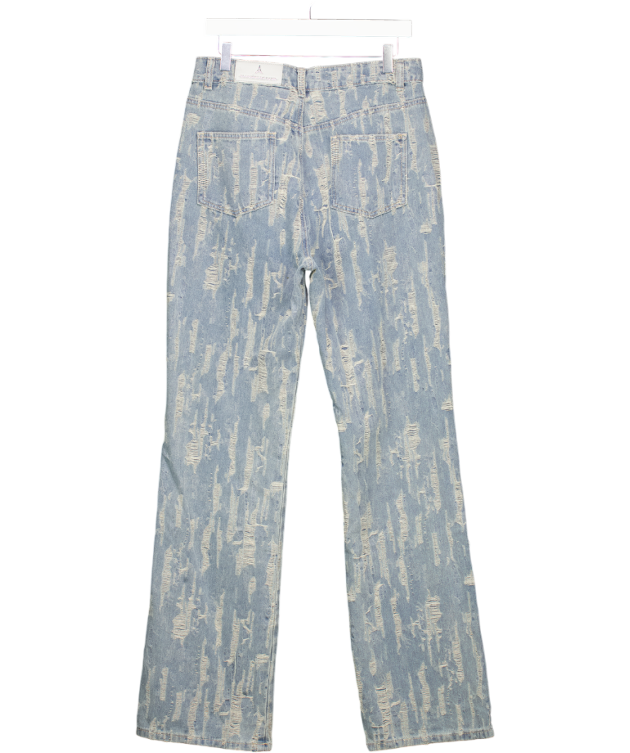 maniere de voir Blue Florence Distressed High Rise Straight Leg Jeans UK 12