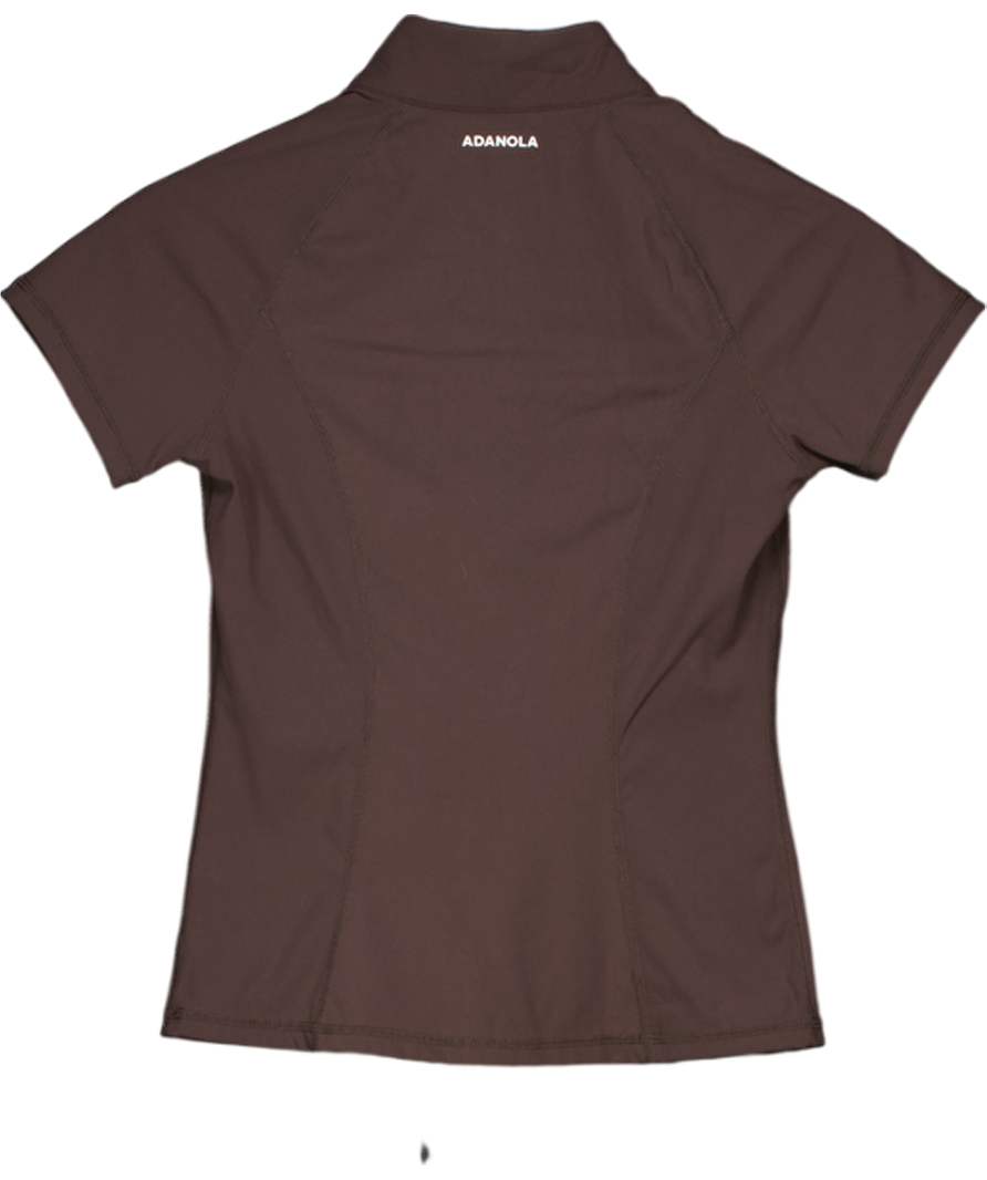 ADANOLA Brown Short Sleeve Zip Top UK S