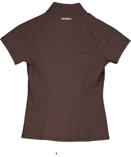ADANOLA Brown Short Sleeve Zip Top UK S