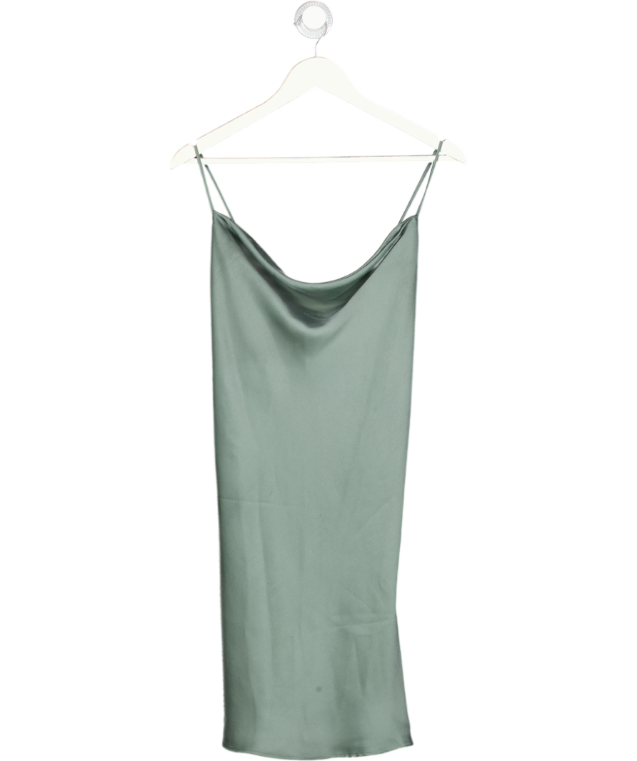 Abercrombie & Fitch Green Satin Bias Cowl Neck Mini Dress UK XL