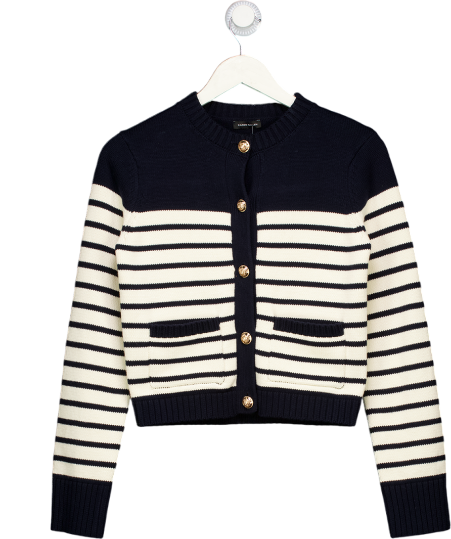 Karen Millen Cream Cotton Knit Nautical Boxy Stripe Jacket UK S