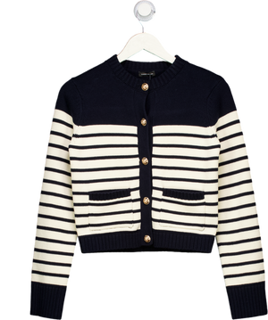 Karen Millen Cream Cotton Knit Nautical Boxy Stripe Jacket UK S