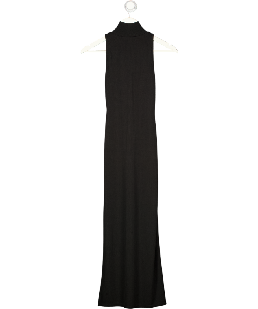 SISTERS & SEEKERS Black Ribbed High Neck "out" Midi Dress UK S