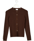 FABRIQUE Brown By Mark Tan Kaia Hand Sewn Buttons Fitted Merino Wool Top UK S