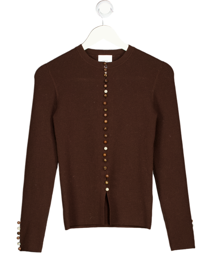 FABRIQUE Brown By Mark Tan Kaia Hand Sewn Buttons Fitted Merino Wool Top UK S