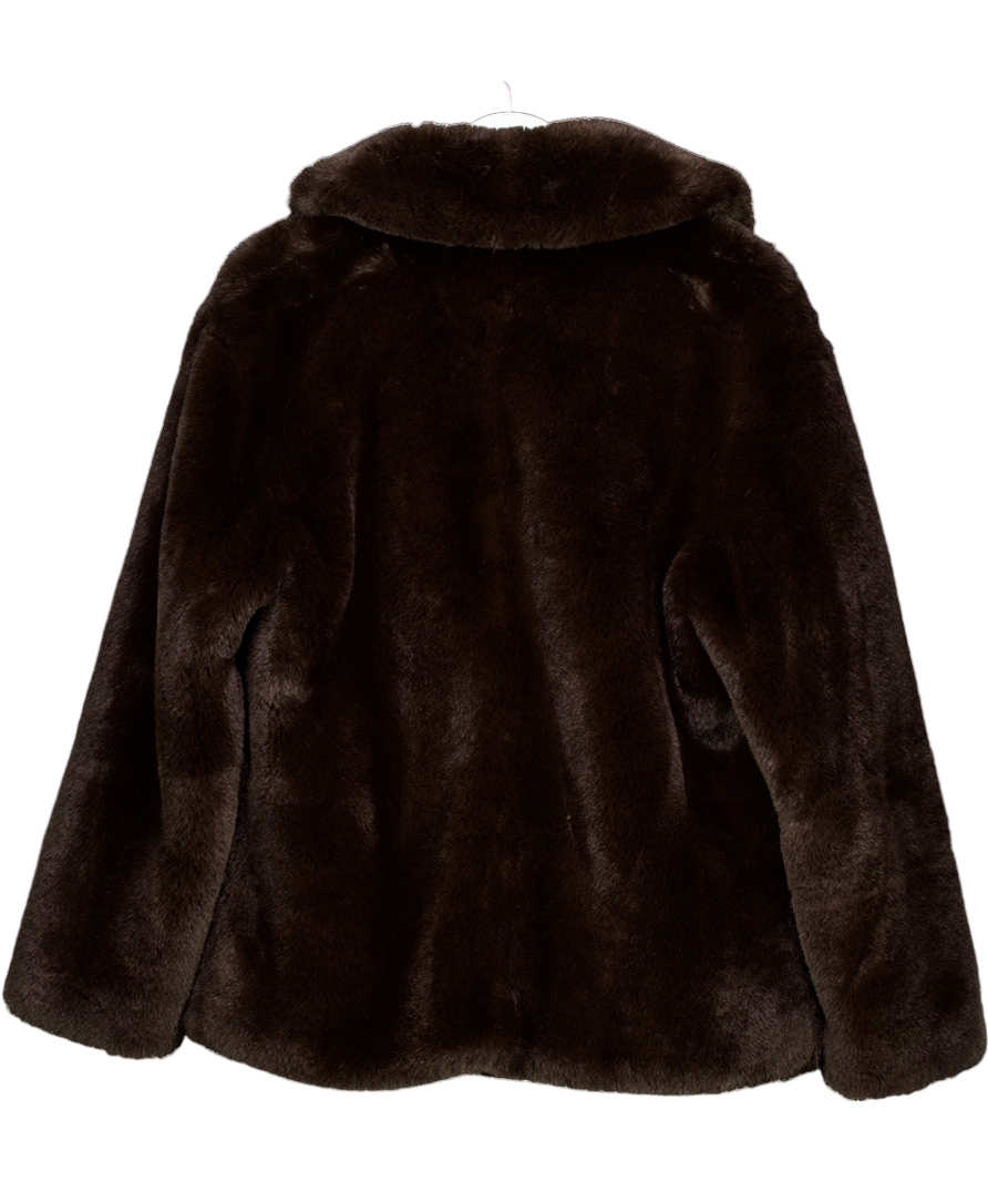 Elka Collective Chocolate Brown Faux Fur Coat UK XS/S