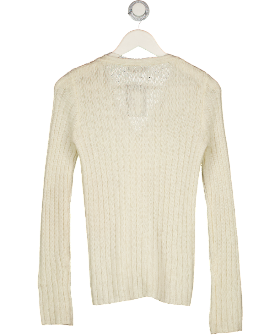BRANDY MELVILLE Cream Mohair / Wool Blend Cableknit Cardigan With Lace Trim One Size
