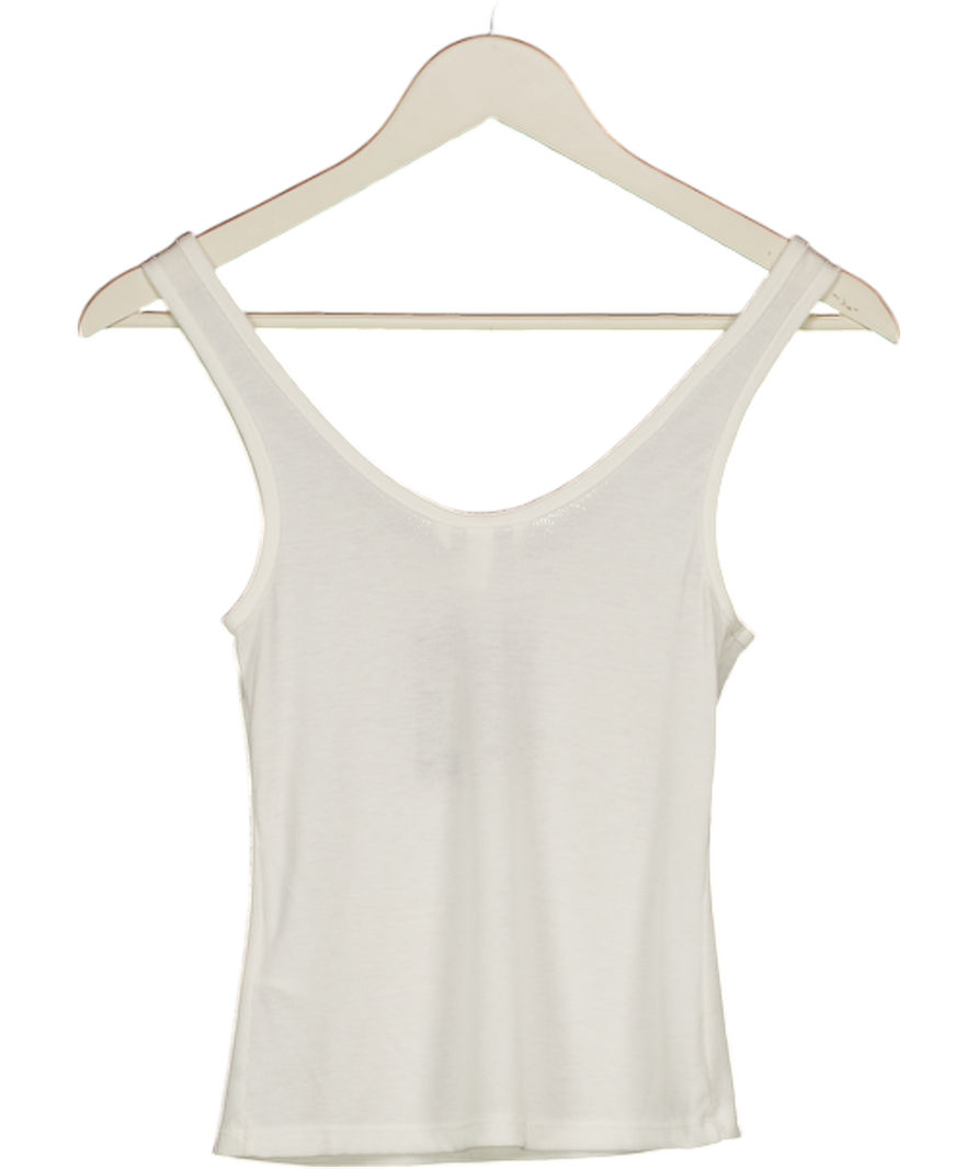 H&M White Ribbed Vest Top With Buttons UK XS