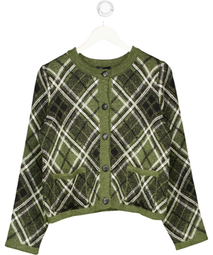 New Look Green Check Double Pocket Cardigan UK 12