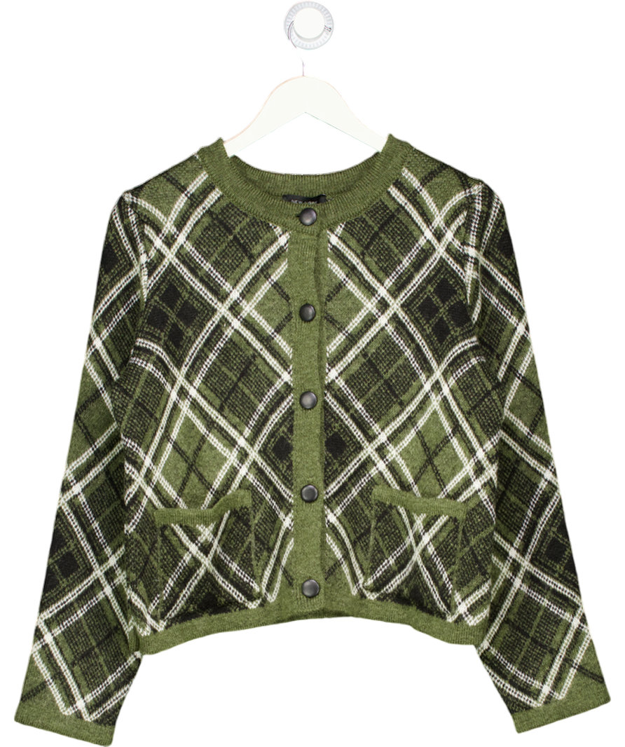 New Look Green Check Double Pocket Cardigan UK 12