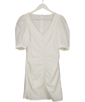 White Broderie Anglais Puff Sleeve Dress UK XS