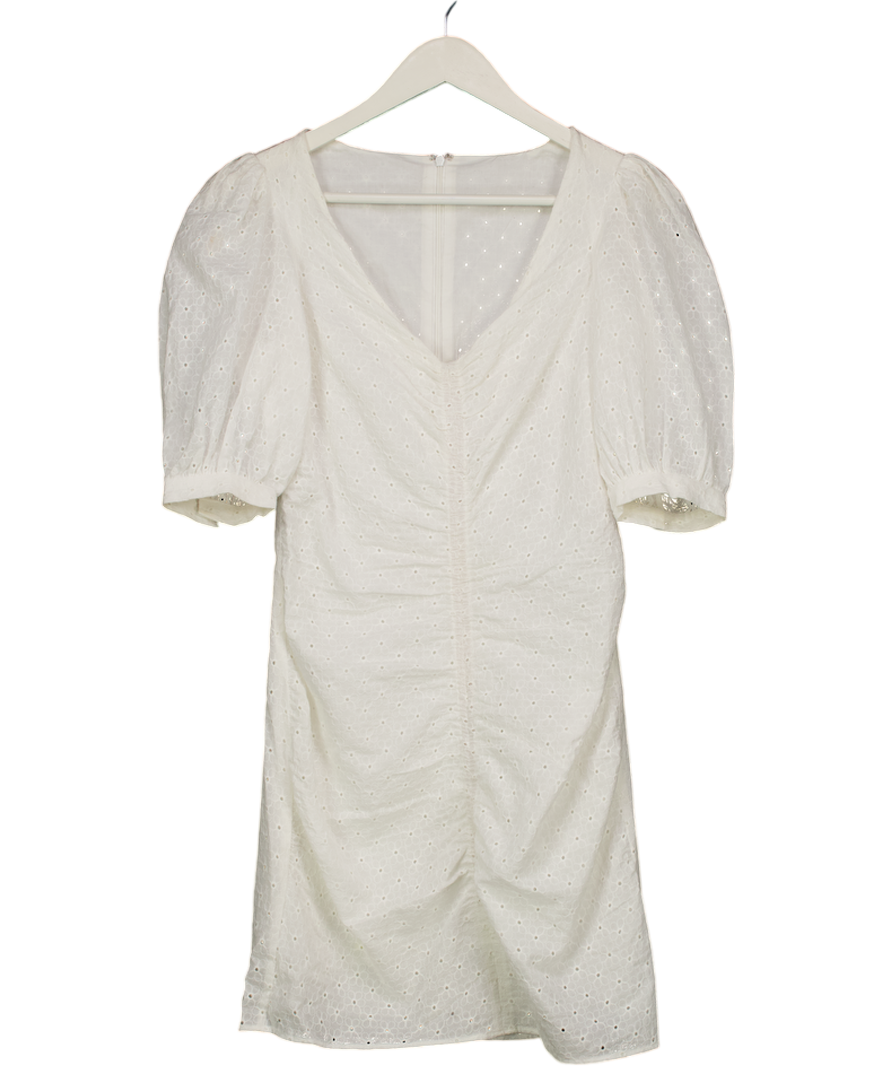 White Broderie Anglais Puff Sleeve Dress UK XS