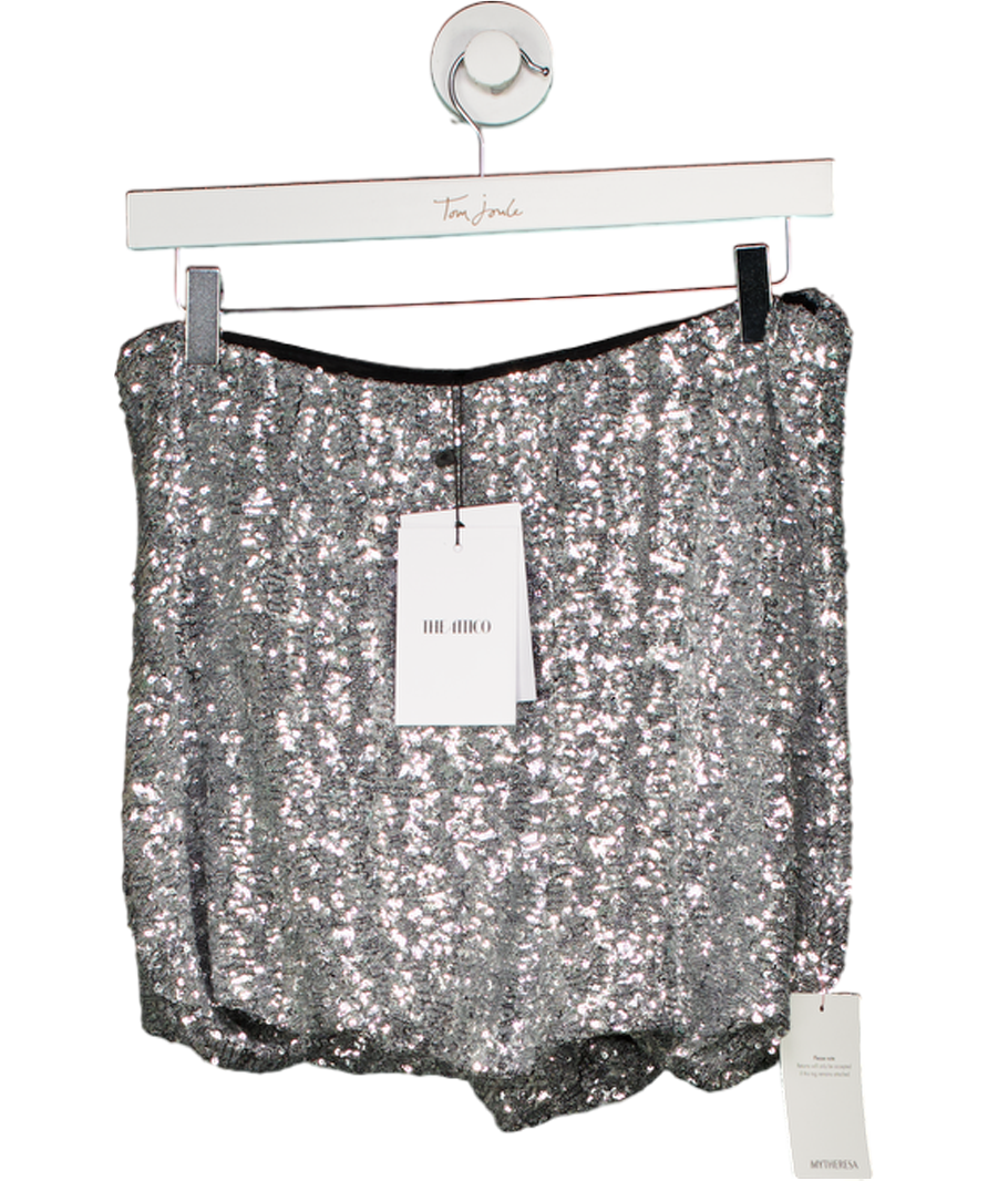 Attico Metallic Silver Bubble Hem Mini Skirt UK 6