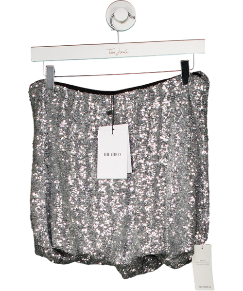 Attico Metallic Silver Bubble Hem Mini Skirt UK 6
