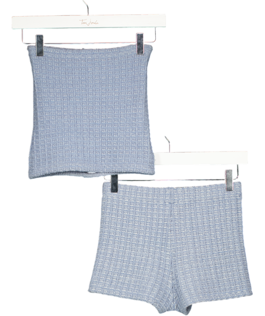 ZARA 2-piece Blue Waffle Knit Bandeau Top And Shorts Set UK S/M