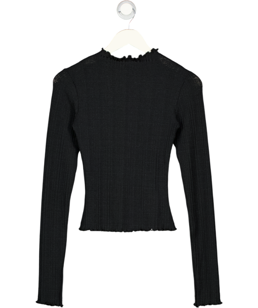 RUMORED Black Ribbed Lettuce Edge Long Sleeve Top UK M