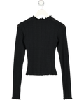 RUMORED Black Ribbed Lettuce Edge Long Sleeve Top UK M