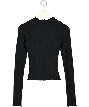 RUMORED Black Ribbed Lettuce Edge Long Sleeve Top UK M
