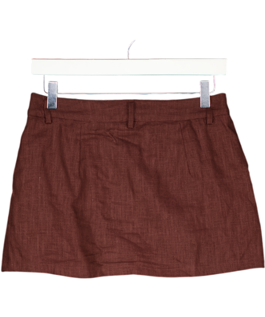 WHITE FOX Chocolate Brown Linen Mini Skort UK XS
