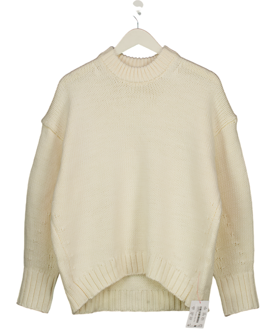 ASOS Super Oversized Chunky Crew Neck Jumper With Curved Hem In Cream UK XS