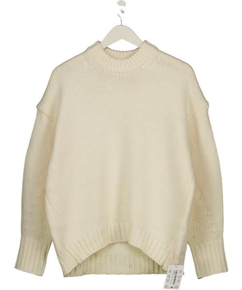 ASOS Super Oversized Chunky Crew Neck Jumper With Curved Hem In Cream UK XS