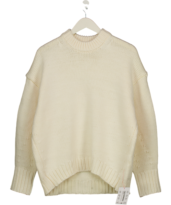 ASOS Super Oversized Chunky Crew Neck Jumper With Curved Hem In Cream UK XS
