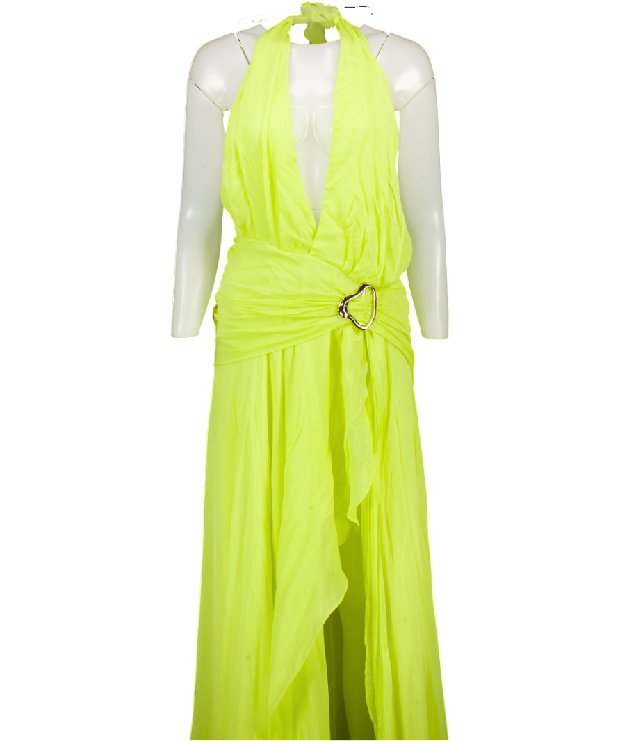 House of CB Yellow Olessia Acid Lime Backless Halter Maxi Dress UK M