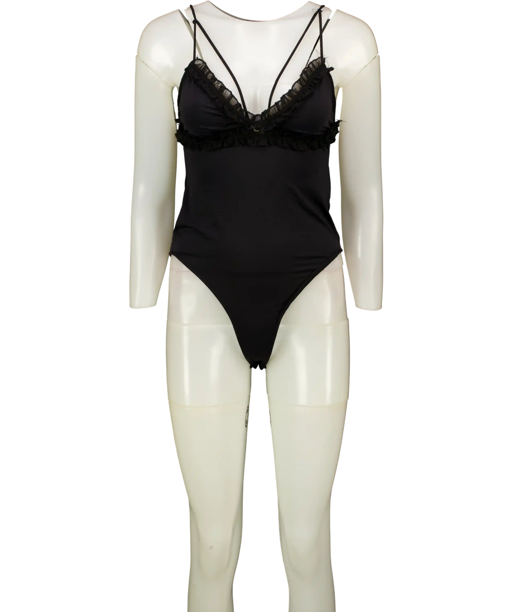 ZARA Zara Black Frill Detail Bodysuit UK L