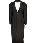 SOURCE UNKNOWN Black Wool Blend Long Coat With Padded Shoulders UK S/M