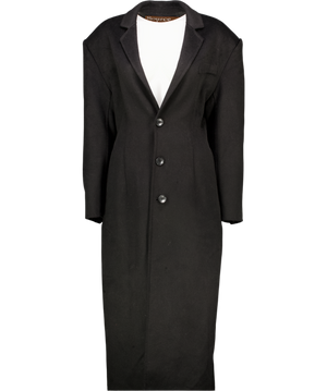 SOURCE UNKNOWN Black Wool Blend Long Coat With Padded Shoulders UK S/M