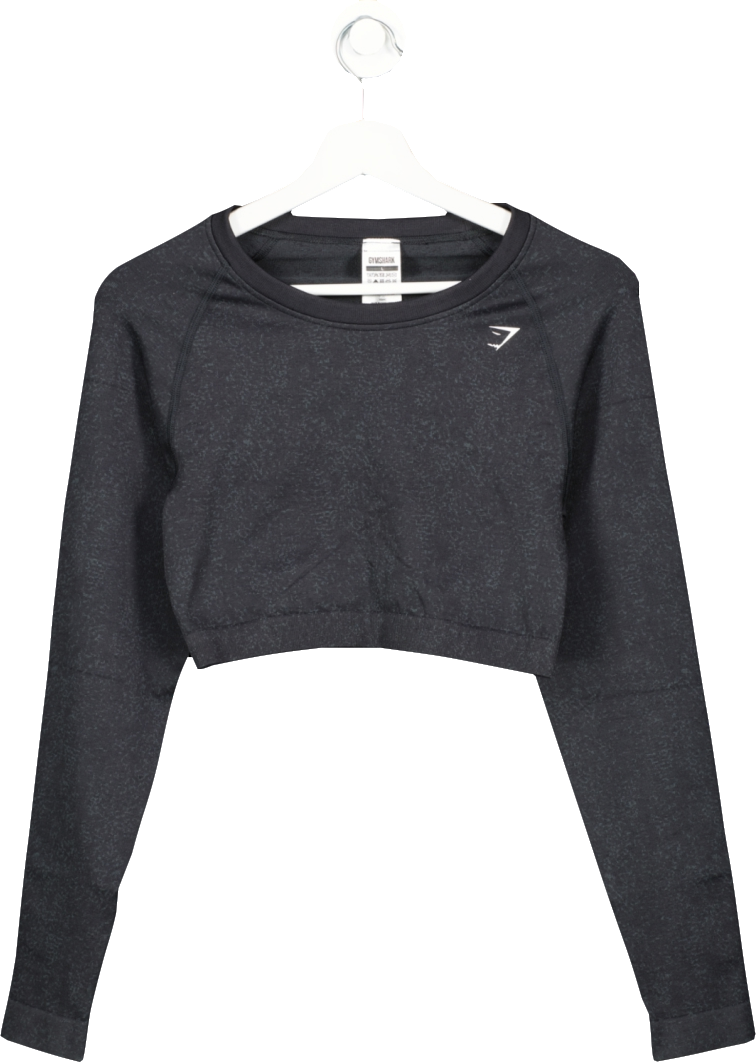 gymshark Black Adapt Print Seamless Long Sleeve Crop Top UK L