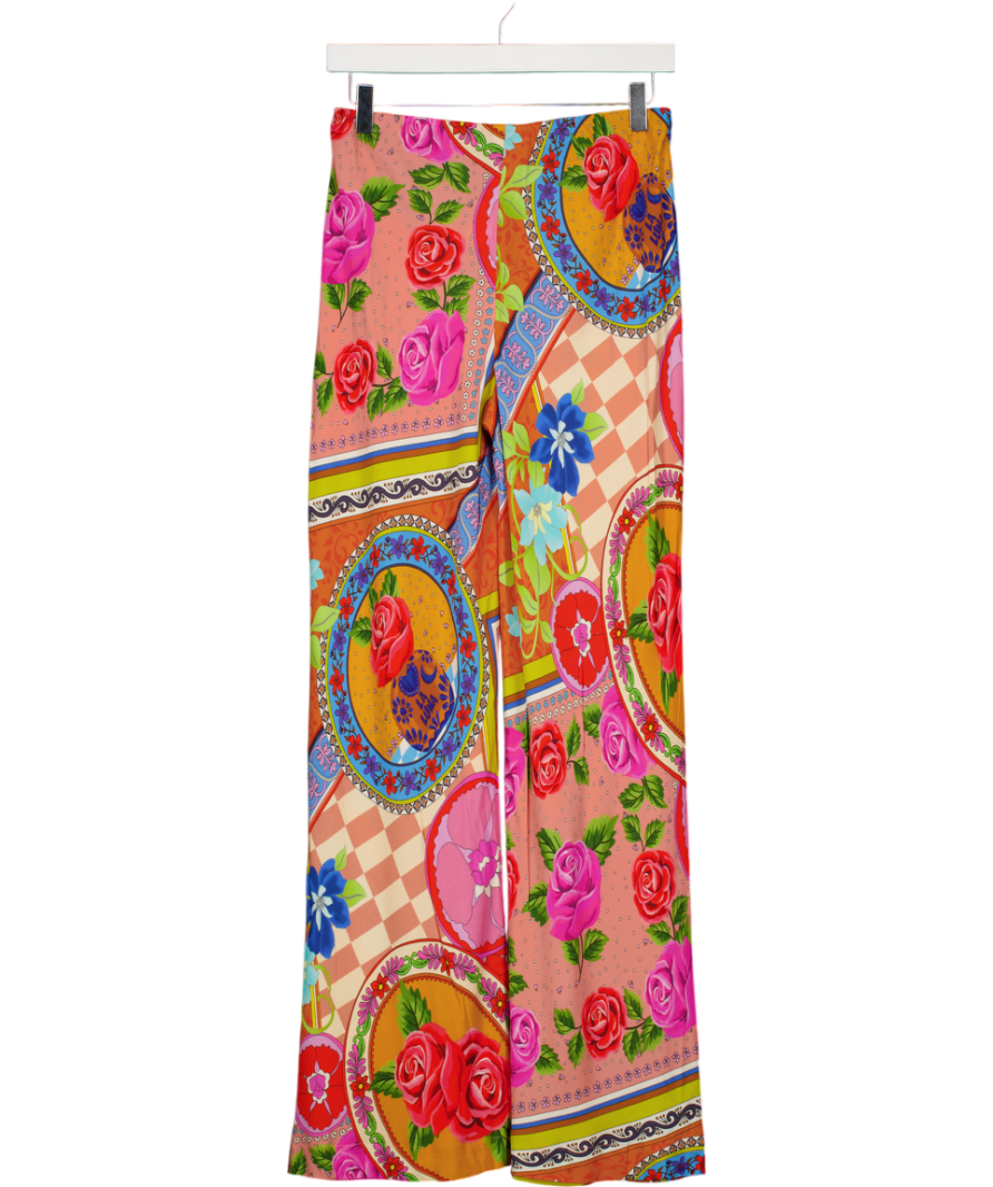 SPELL Multicoloured Floral Print Flare Trousers UK S